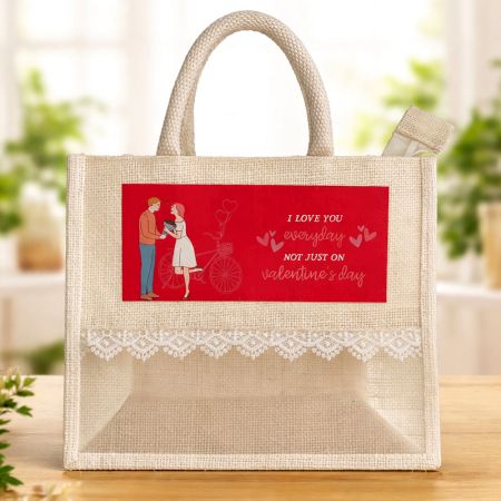 Valentine Jute Gift Bag with Transparent Window Handmade